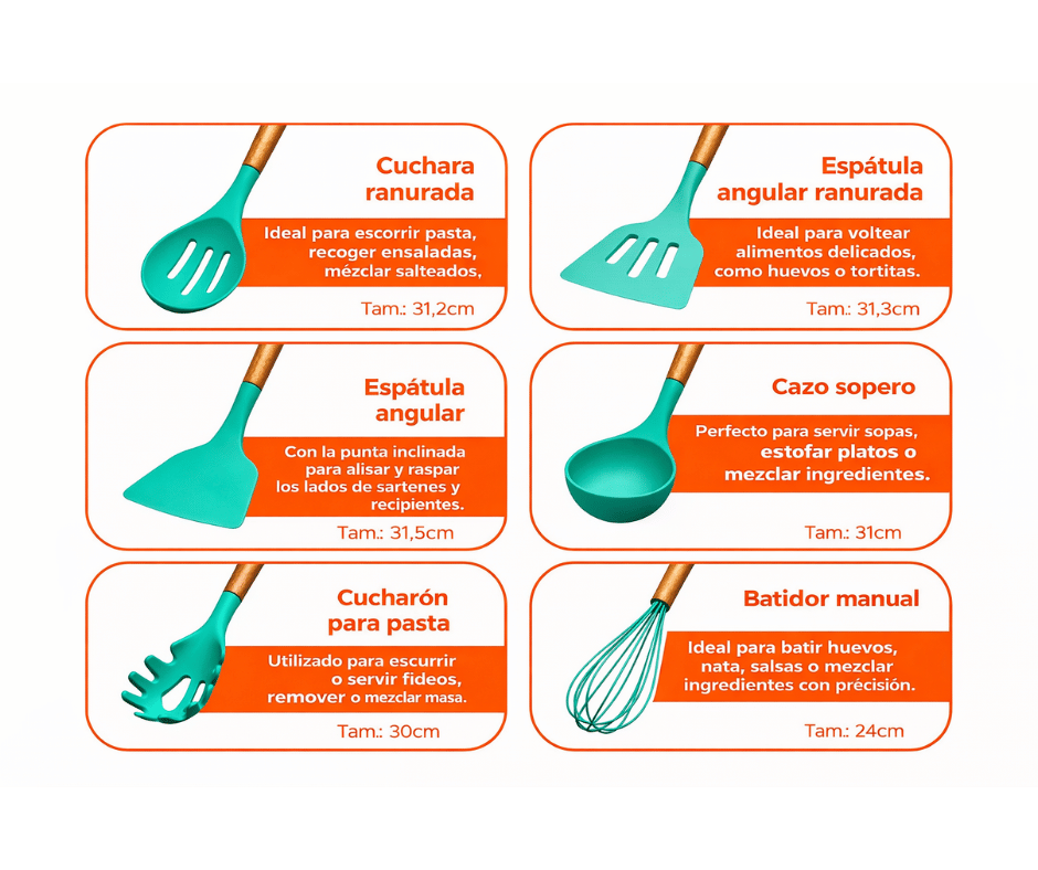 Polaro ChefSet™ - Set de utensilios de cocina de silicona (12 piezas)